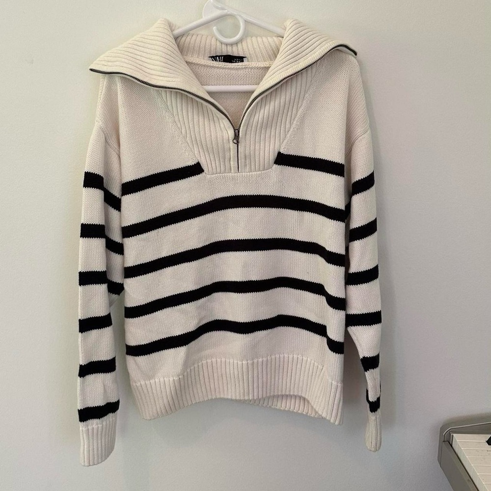 Zara striped quarter zip sweater